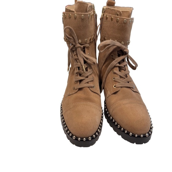 NEW Sam Edelman “Jennifer” Womens  Boots Camel Suede Lace & Zip Up Studs Sz 8 - Picture 2 of 12